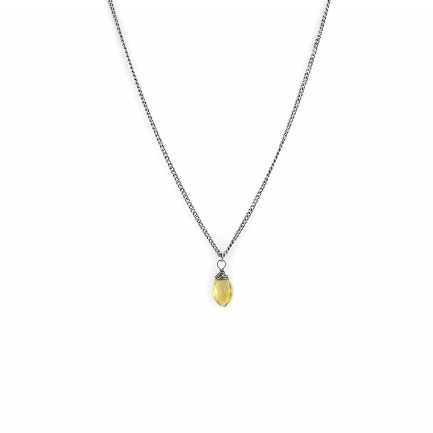 Citrine Gemstone Titanium Necklace, Yellow Stone Wire Wrapped on Niobium Wire, Nickel Free Hypoallergenic Necklace for Sensitive Skin