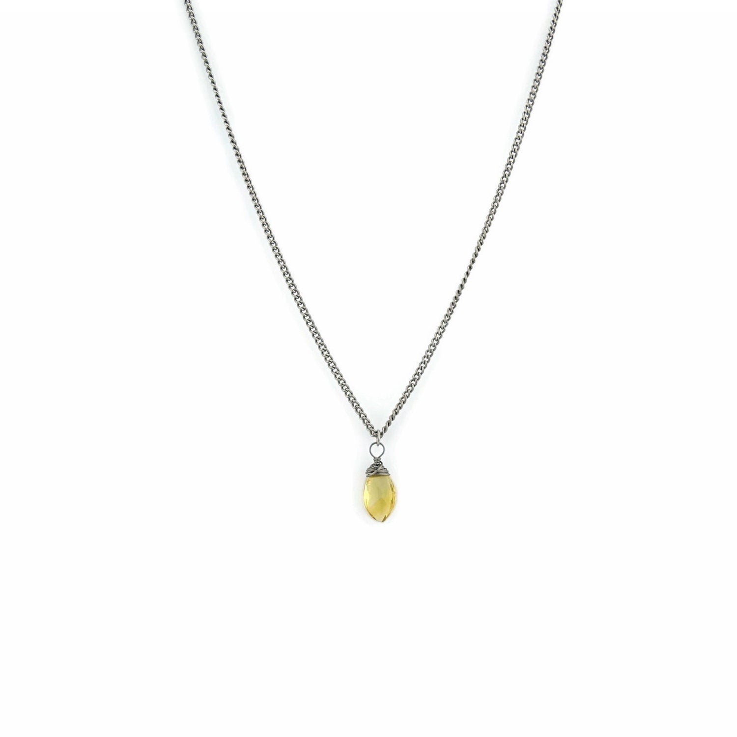 Citrine Gemstone Titanium Necklace, Yellow Stone Wire Wrapped on Niobium Wire, Nickel Free Hypoallergenic Necklace for Sensitive Skin