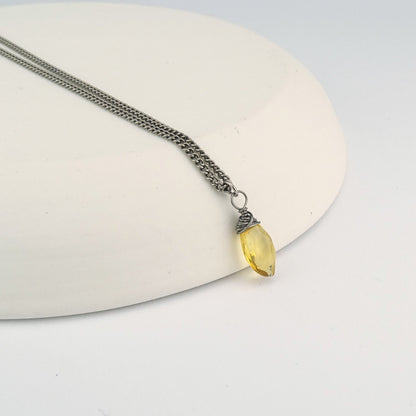 Citrine Gemstone Titanium Necklace, Yellow Stone Wire Wrapped on Niobium Wire, Nickel Free Hypoallergenic Necklace for Sensitive Skin