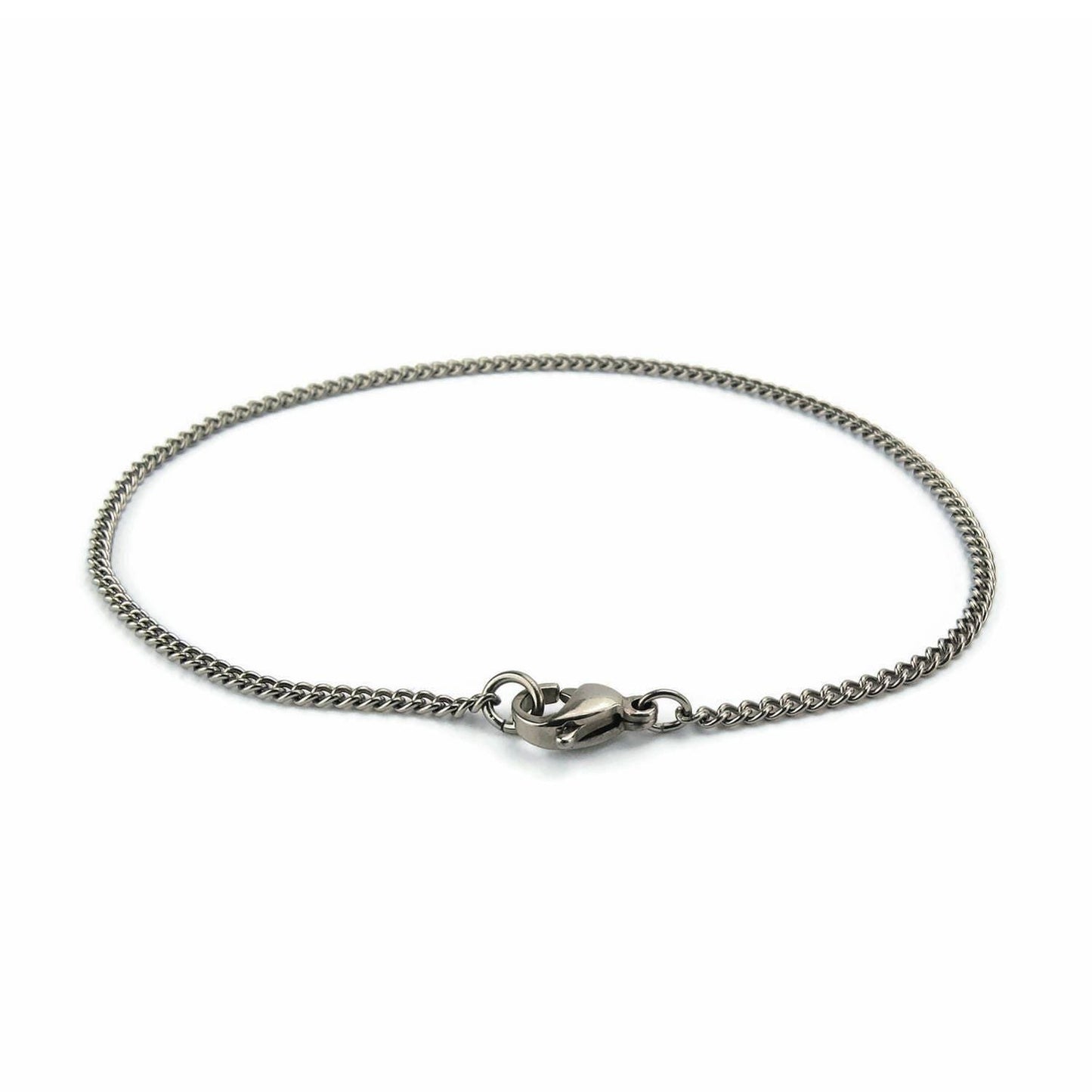 Simple Pure Titanium Curb Chain Anklet, Hypoallergenic Nickel Free Fine Cuban Chain Ankle Bracelet for Sensitive Skin