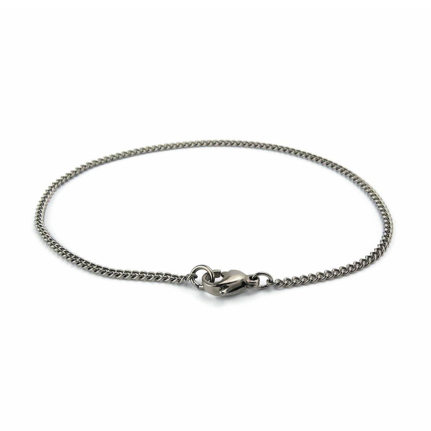 Simple Pure Titanium Curb Chain Anklet, Hypoallergenic Nickel Free Fine Cuban Chain Ankle Bracelet for Sensitive Skin