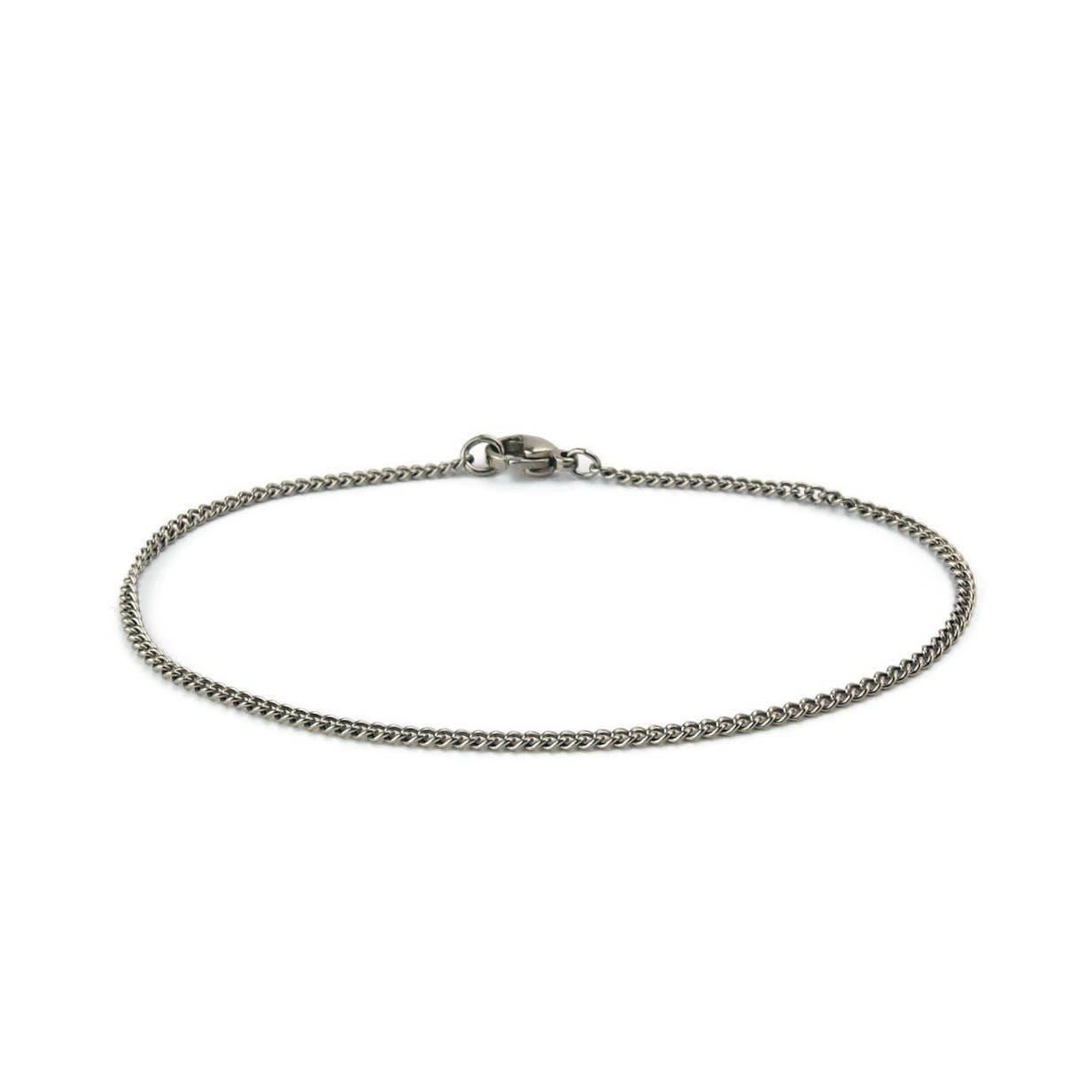 Simple Pure Titanium Curb Chain Anklet, Hypoallergenic Nickel Free Fine Cuban Chain Ankle Bracelet for Sensitive Skin