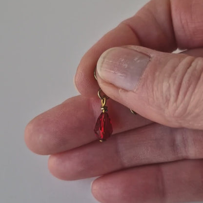 Gold Titanium Earrings with Ruby Red Crystal Teardrops