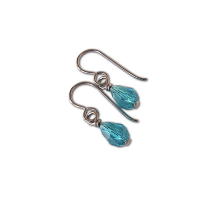 Titanium Earrings with Blue Zircon Austrian Teardrop Crystals