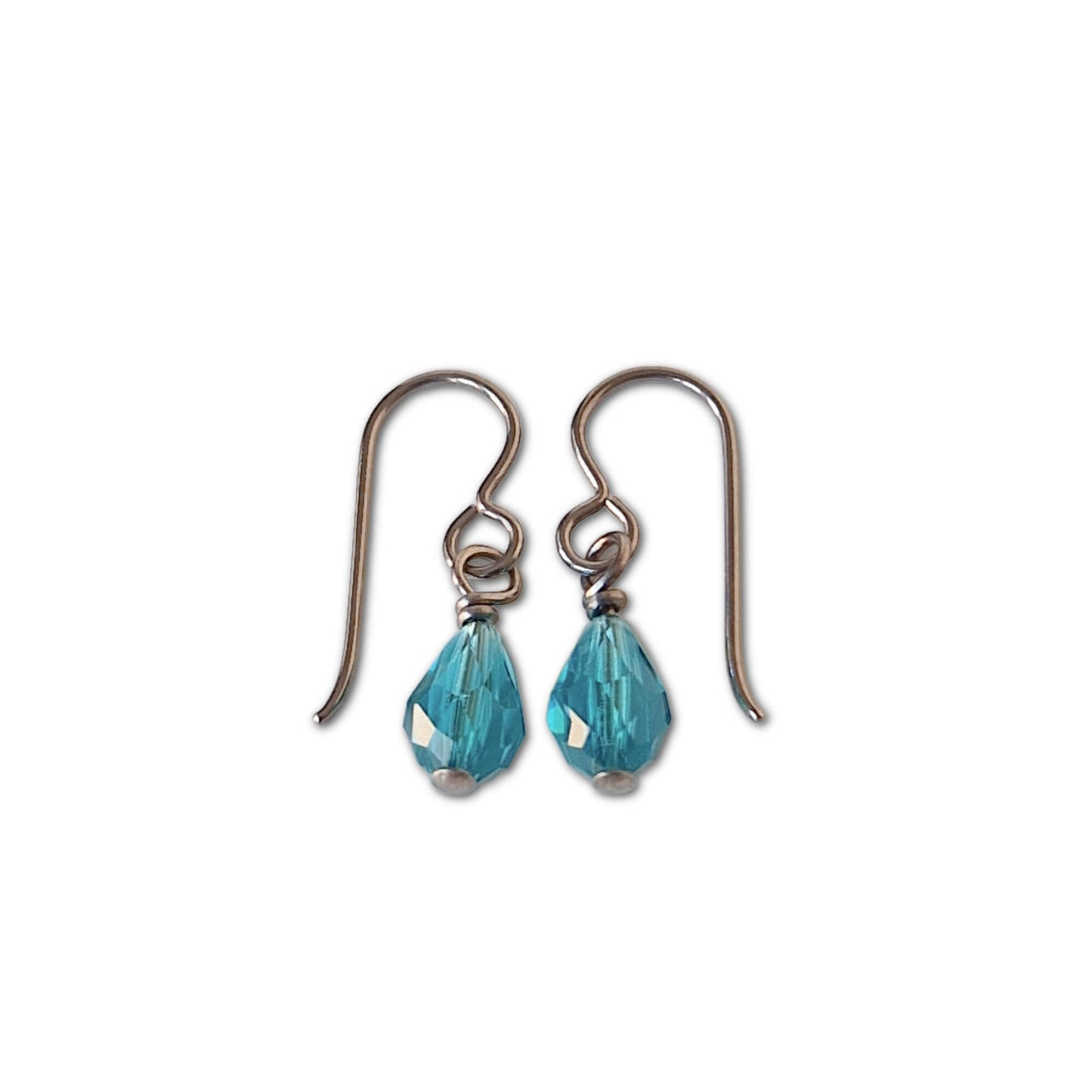 Pure Niobium Earrings with Blue Zircon Man-Made Austrian Drop Crystals