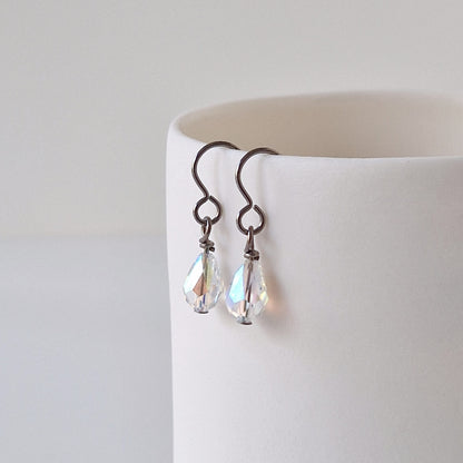 Pure Titanium Earrings with Crystal Shimmer Teardrops