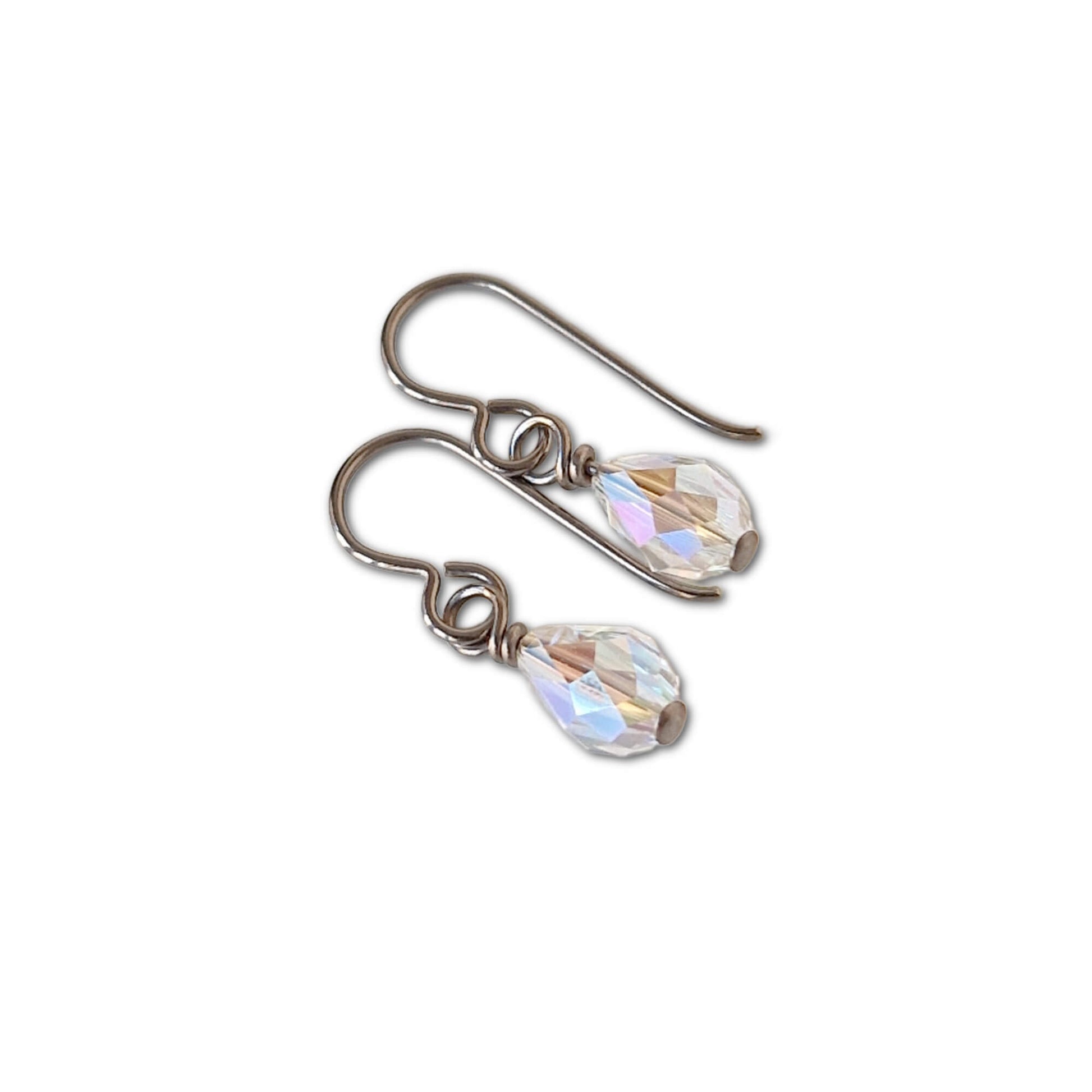 Titanium Earrings with Crystal Shimmer Austrian Teardrop Crystals