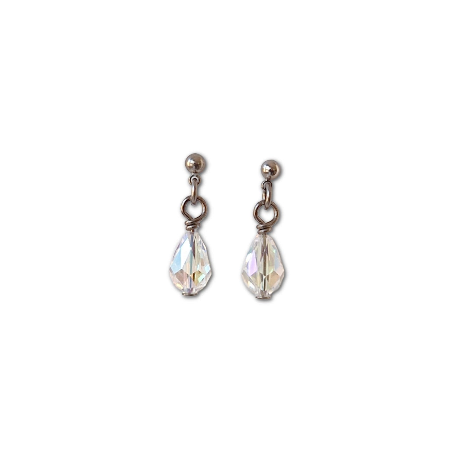 Titanium Stud Earrings with Dangling Crystal Shimmer Drops