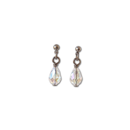 Titanium Stud Earrings with Dangling Crystal Shimmer Drops