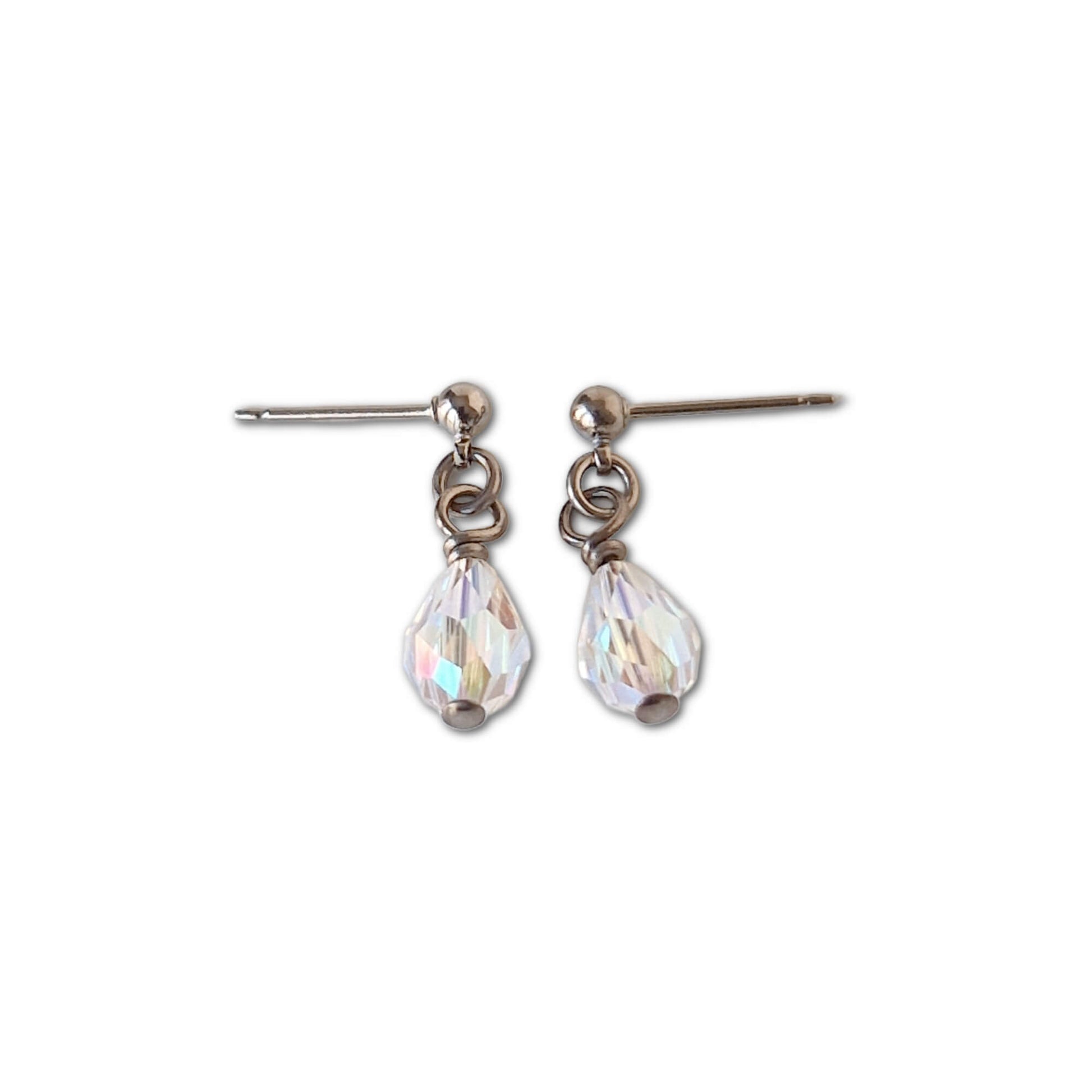 Titanium Ball Studs with Dangling Crystal Shimmer Droplets