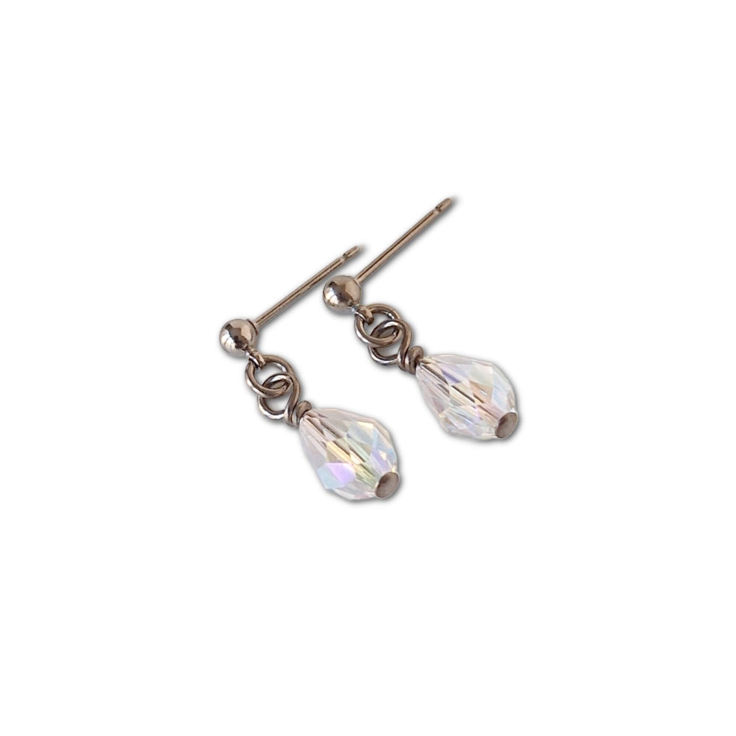 Hypoallergenic Titanium Stud Earrings with Dangling Austrian Crystal Shimmer Teardrops