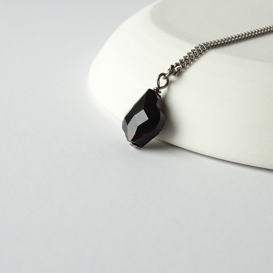Titanium Necklace with Black Crystal Baroque Bead Pendant