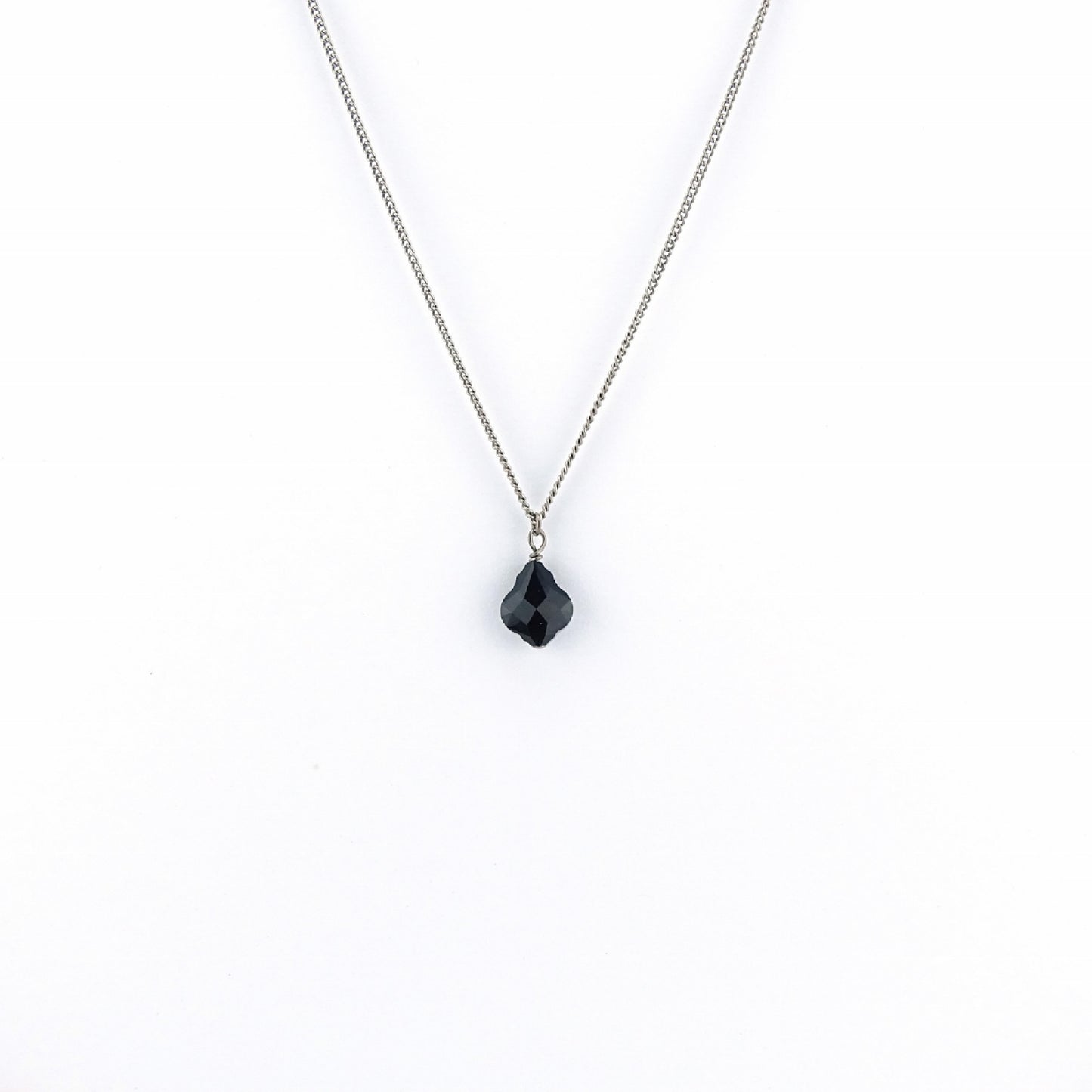 Titanium Necklace with Black Crystal Baroque Bead Pendant