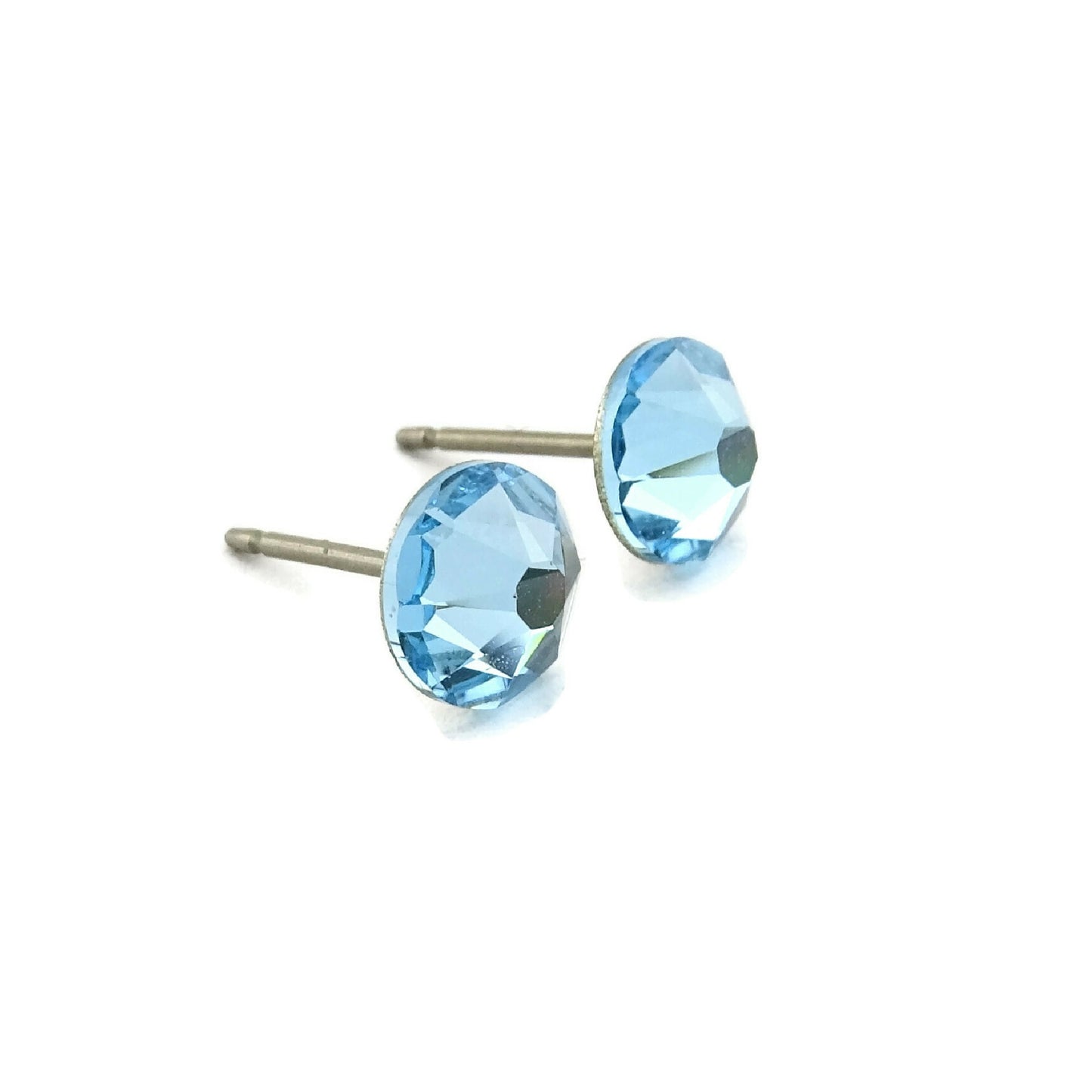 Aquamarine Titanium Stud Earrings for Sensitive Ears