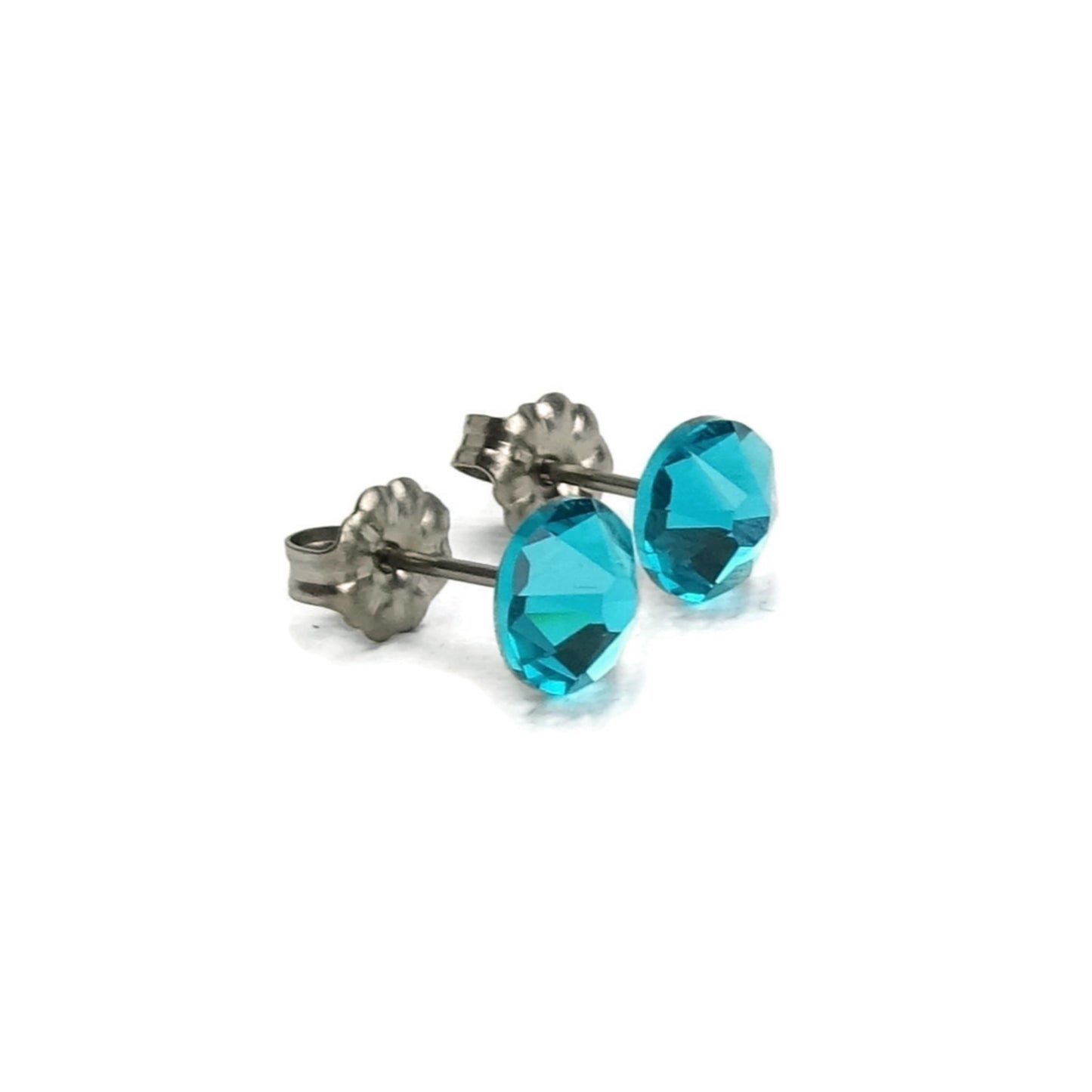 Blue Zircon Titanium Stud Earrings