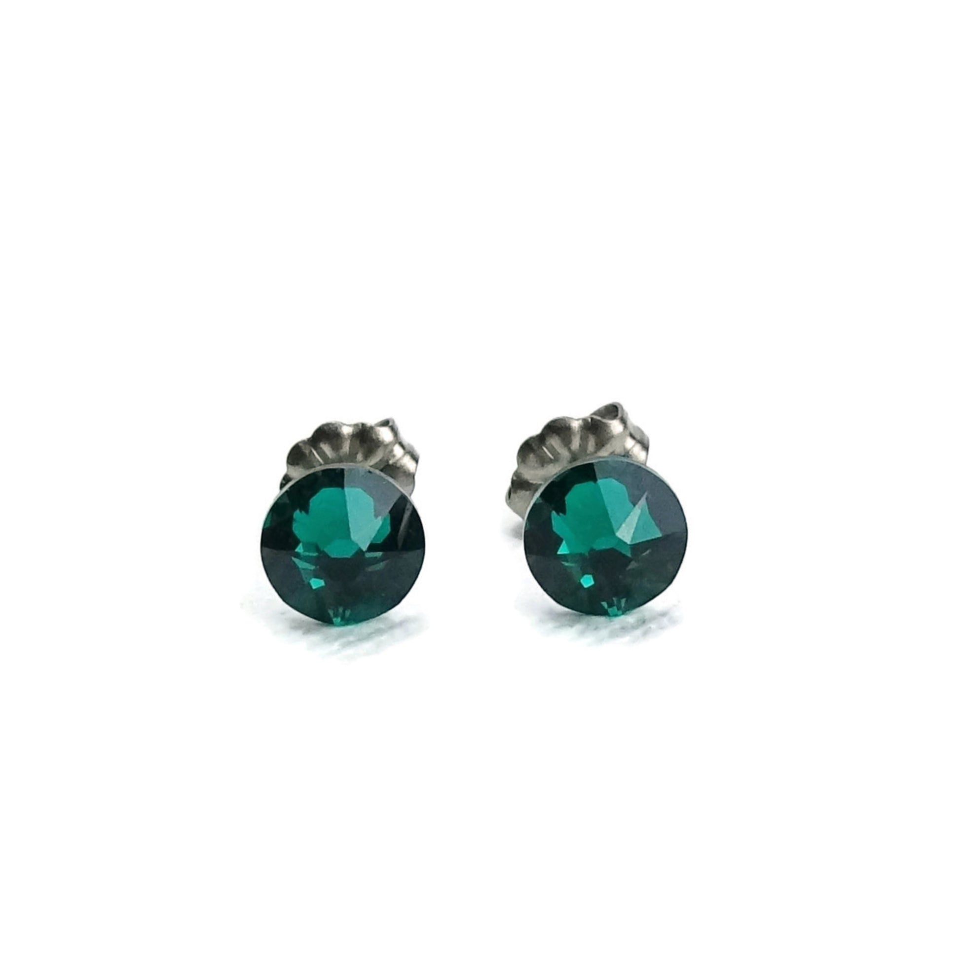 Emerald Titanium Stud Earrings for Sensitive Ears