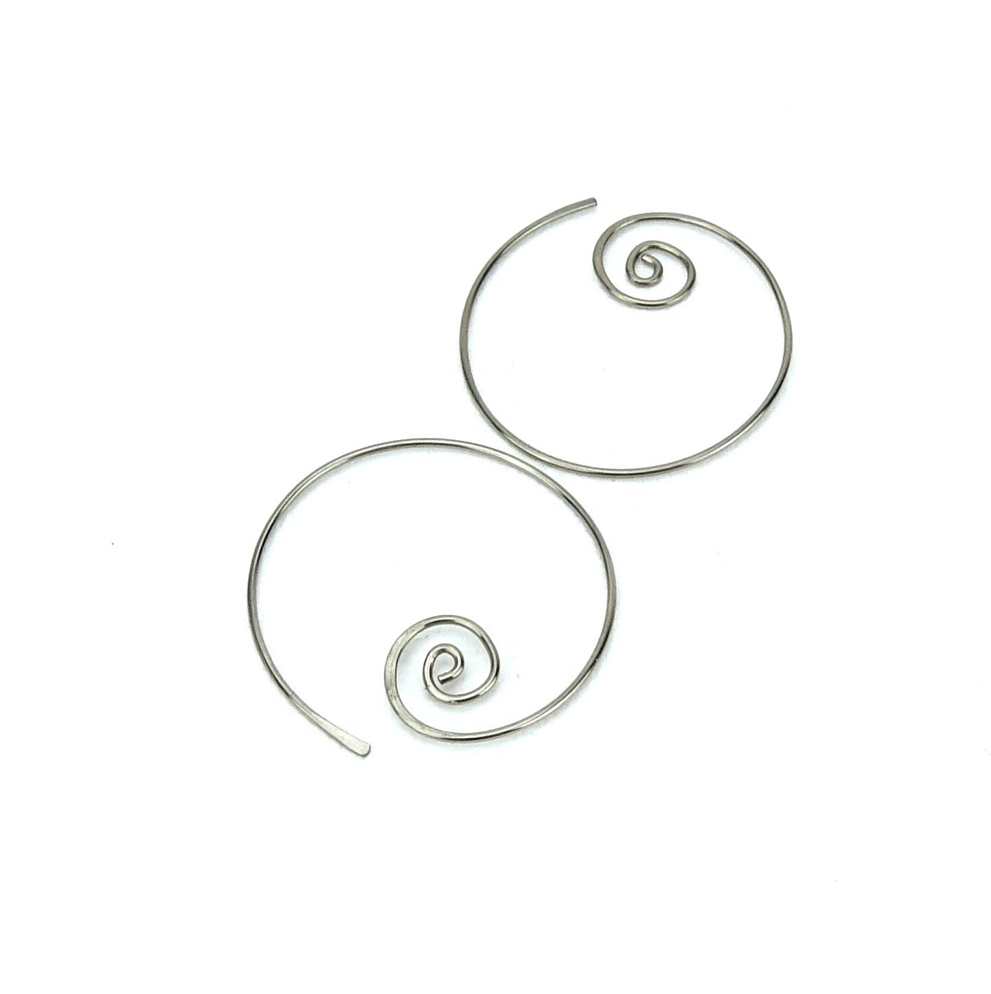 Niobium Earrings Spiral Hoops, Silver Color Niobium Spiraling Hoop Earrings for Sensitive Ears, Hypoallergenic Nickel Free Jewellery