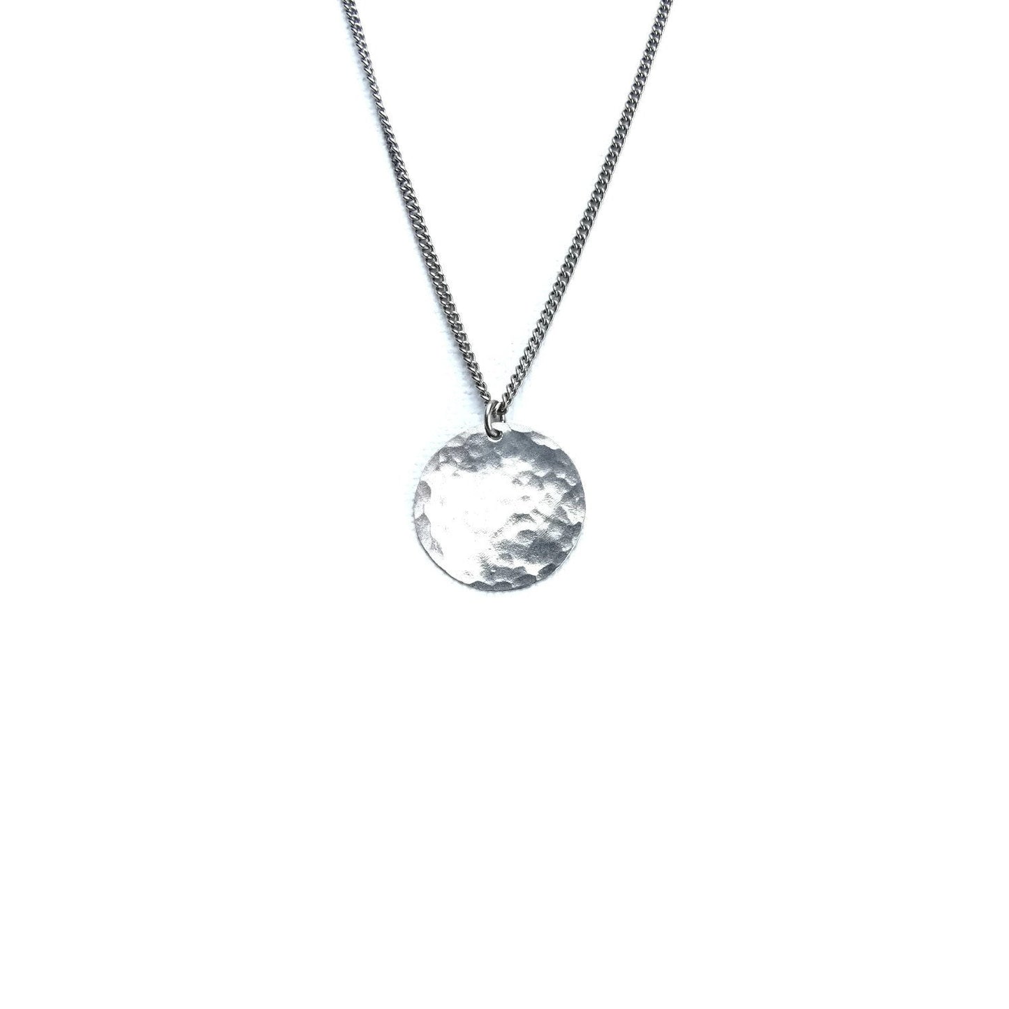 Titanium Necklace Medium Circle Disc, Hammered Niobium Disc Necklace, Hypoallergenic Nickel Free Disk Necklace for Sensitive Skin