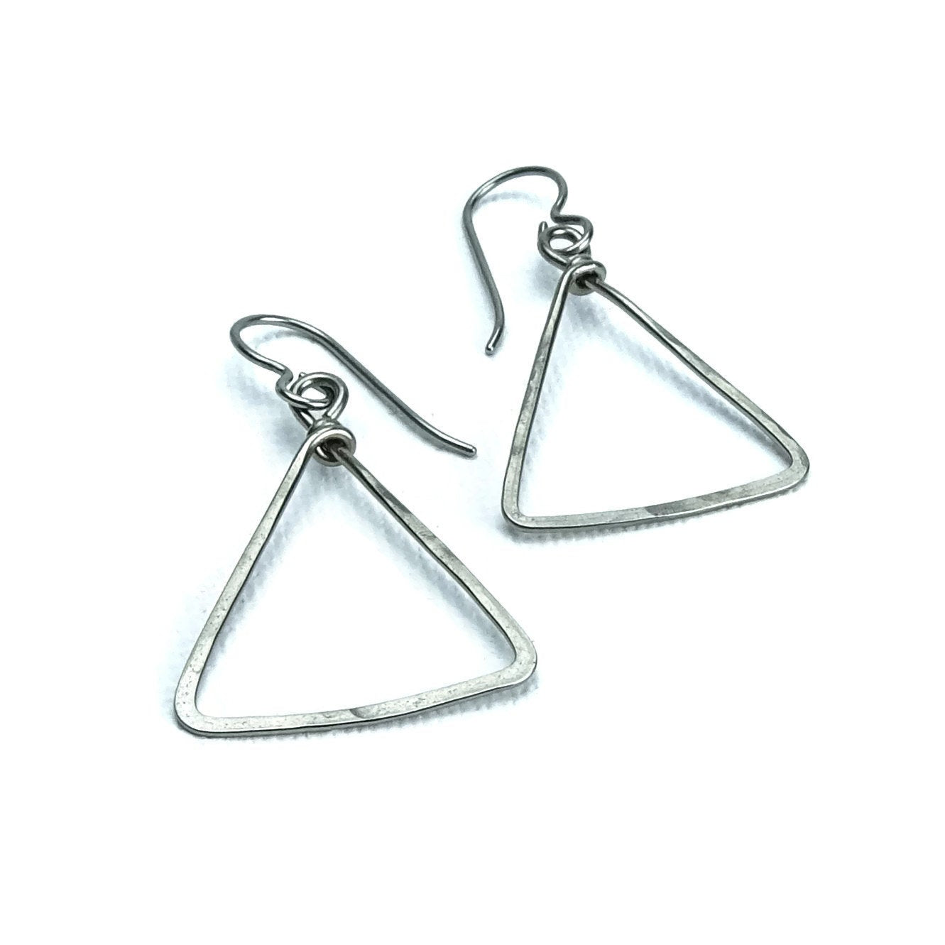 Triangle Niobium Earrings, Geometric Hammered Niobium Hypoallergenic Earrings for Sensitive Ears, Niobium or Titanium Earings