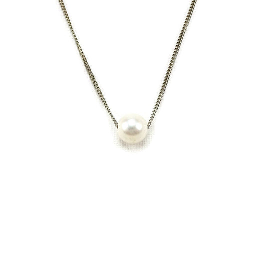 White Floating Pearl Titanium Necklace, Freshwater Pearl Hypoallergenic Necklace, Real Genuine Pearl Nickel Free Necklace for Sensitive Skin
