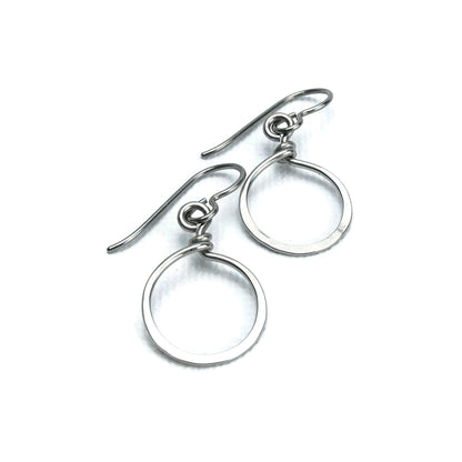 Small Dangle Hoops Niobium Earrings, Hypoallergenic Nickel Free Titanium Earrings for Sensitive Ears, Non Allergenic Hammered Circles Hoop