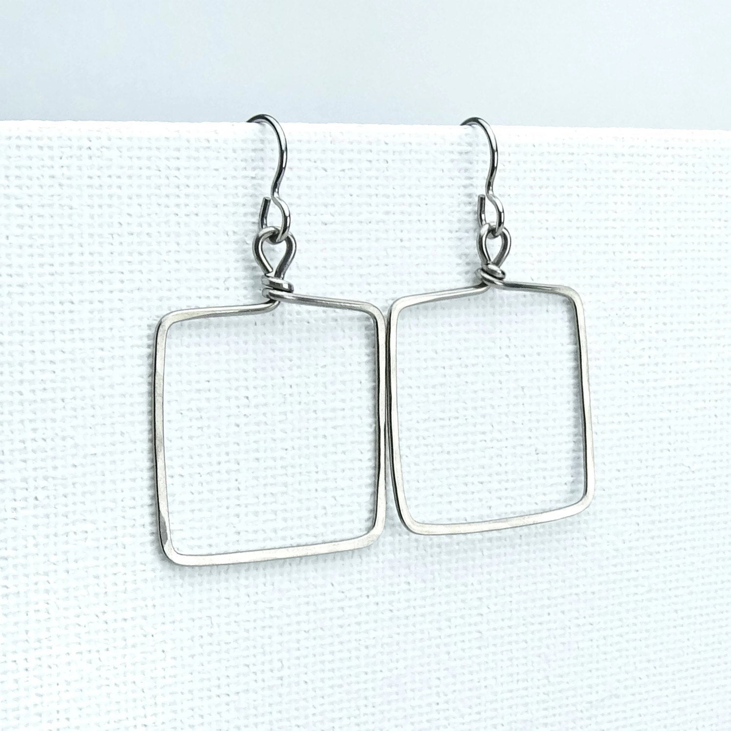 Niobium Square Earrings, Hammered Niobium Window Shaped Hypoallergenic Earrings for Sensitive Ears, Niobium or Titanium Earings