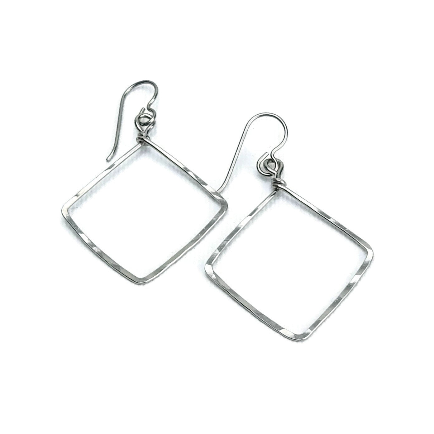 Niobium Square Earrings, Hammered Niobium Diamond Shaped Hypoallergenic Earrings for Sensitive Ears, Niobium or Titanium Earrings