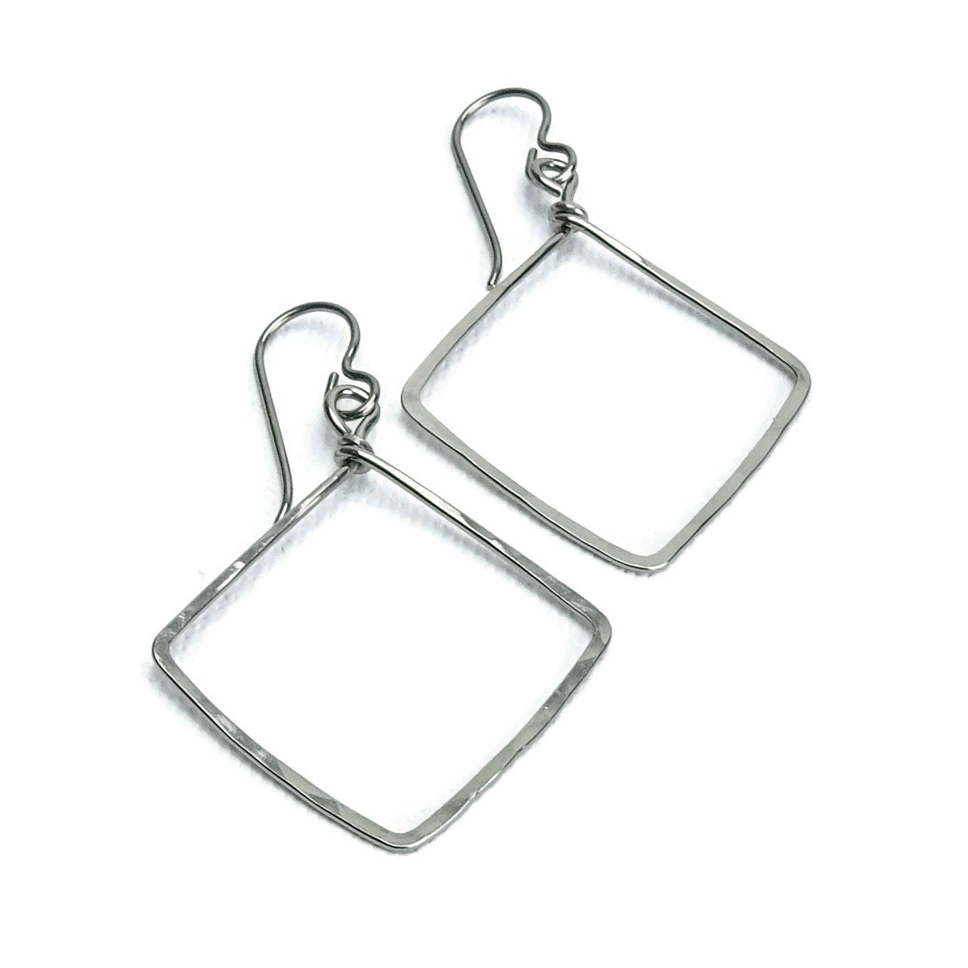 Niobium Square Earrings, Hammered Niobium Diamond Shaped Hypoallergenic Earrings for Sensitive Ears, Niobium or Titanium Earrings