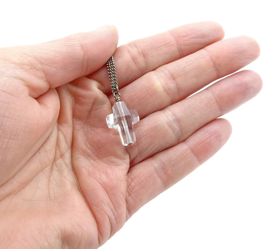 Clear Crystal Cross Titanium Necklace, European Crystal, Pure Titanium Chain, Hypoallergenic Nickel Free Necklace For Sensitive Skin