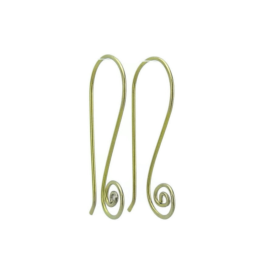 Yellow Gold Niobium Swan Spiral Hooks, Nickel Free Earrings for Sensitive Ears, Gold Color Anodized Niobium Hypoallergenic Ear Wires