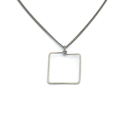 Square Titanium Necklace, Everyday Modern Square Window Shape Necklace, Hypoallergenic Niobium and Titanium No Nickel Geometric Necklace