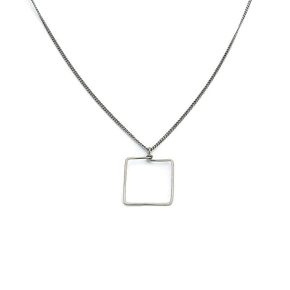 Square Titanium Necklace, Everyday Modern Square Window Shape Necklace, Hypoallergenic Niobium and Titanium No Nickel Geometric Necklace