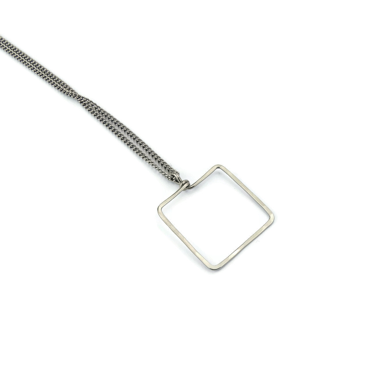 Square Titanium Necklace, Everyday Modern Square Window Shape Necklace, Hypoallergenic Niobium and Titanium No Nickel Geometric Necklace