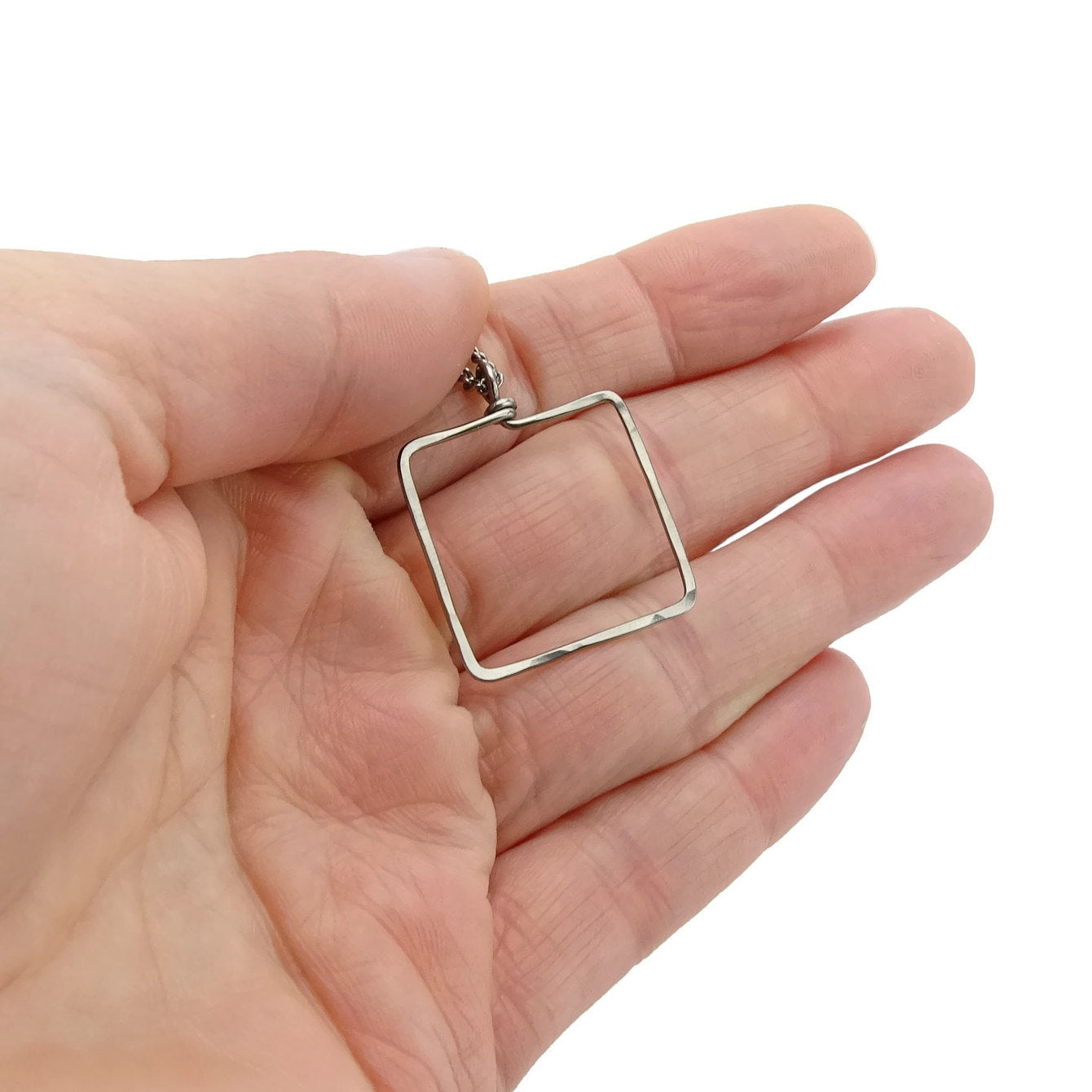 Square Titanium Necklace, Everyday Modern Square Window Shape Necklace, Hypoallergenic Niobium and Titanium No Nickel Geometric Necklace