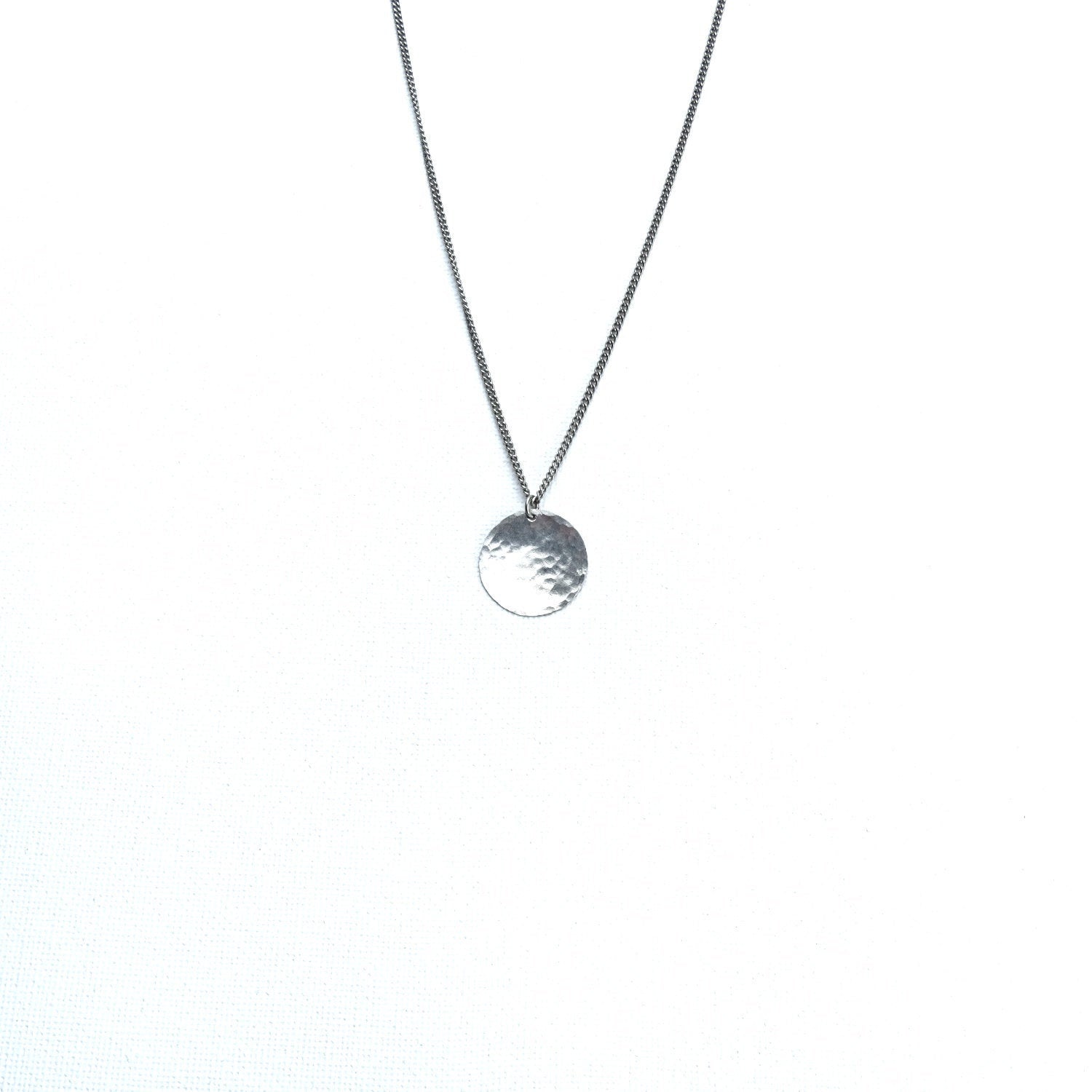 Titanium Necklace Medium Circle Disc, Hammered Niobium Disc Necklace, Hypoallergenic Nickel Free Disk Necklace for Sensitive Skin