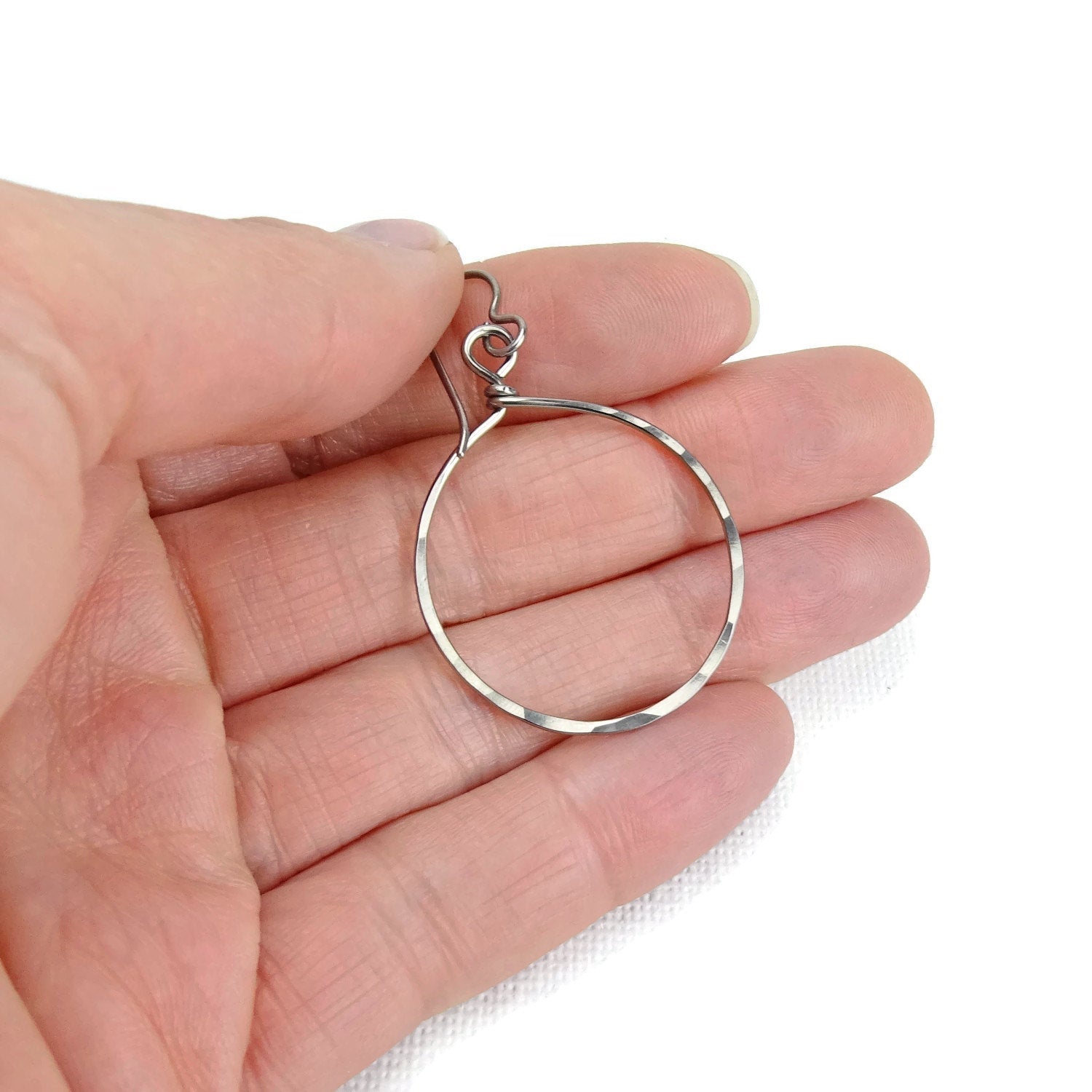 Big Dangle Hoops Niobium Earrings, Titanium Earrings for Sensitive Ears, Hypoallergenic Nickel Free Earrings, Non Allergic Hammered Circles