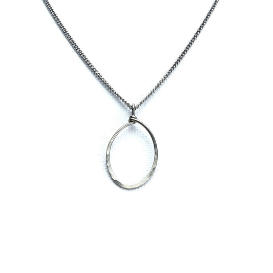 Oval Hoop Titanium Necklace, Everyday Modern Egg Shape Necklace, Hypoallergenic Niobium and Titanium Geometric Necklace