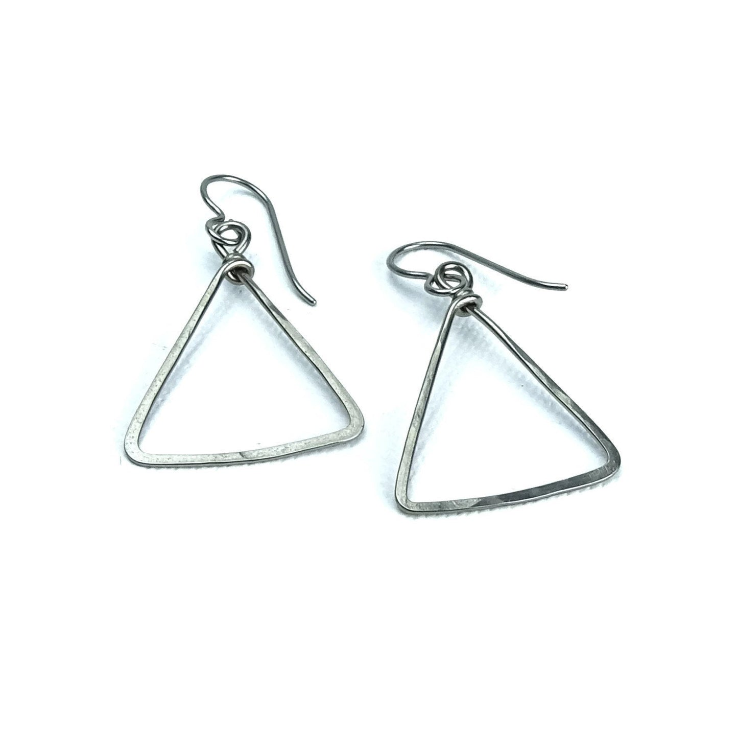 Triangle Niobium Earrings, Geometric Hammered Niobium Hypoallergenic Earrings for Sensitive Ears, Niobium or Titanium Earings