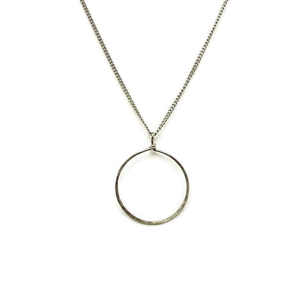 Circle Hoop Pendant Titanium Necklace, Hypoallergenic Nickel Free Niobium, Big Hammered Ring Necklace for Sensitive Skin, Simple Modern Loop