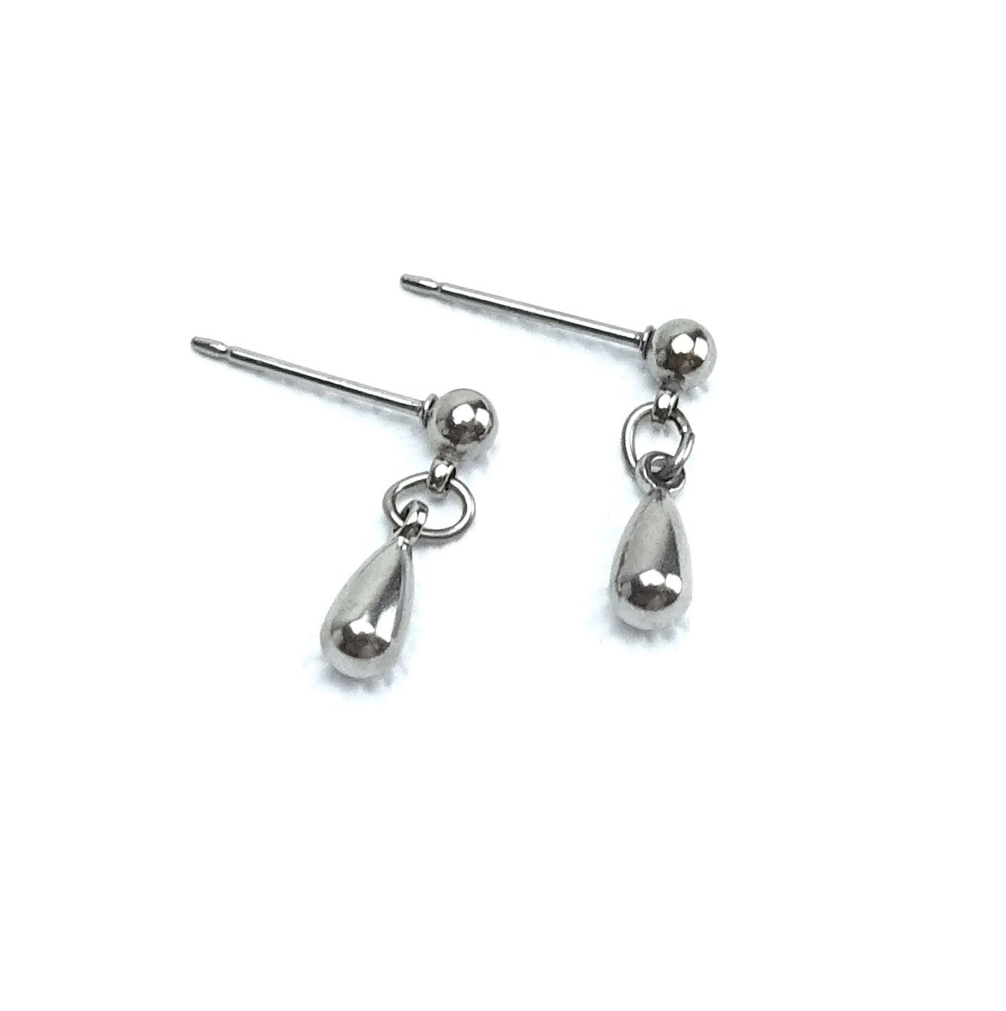 Dainty Teardrop Stud Titanium Earrings, Tiny Dangle Raindrop Titanium Ball Studs, Nickel Free Hypoallergenic Earrings, Sensitive Ears Post