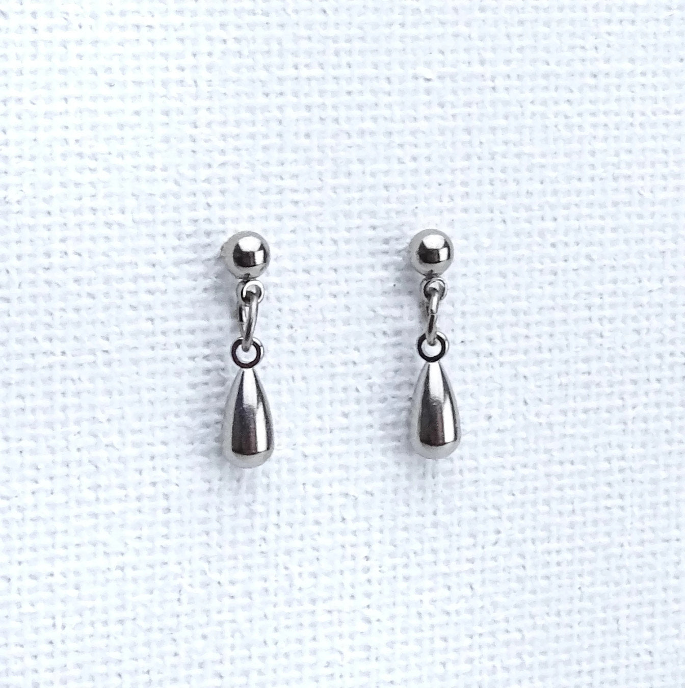 Dainty Teardrop Stud Titanium Earrings, Tiny Dangle Raindrop Titanium Ball Studs, Nickel Free Hypoallergenic Earrings, Sensitive Ears Post