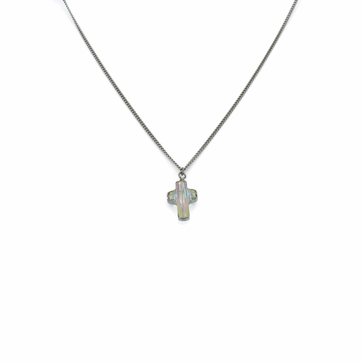 Titanium Cross Necklace Paradise Shine Swarovski Crystal, Swarovski Cross Pure Titanium Necklace For Sensitive Skin, Blue Purple Green