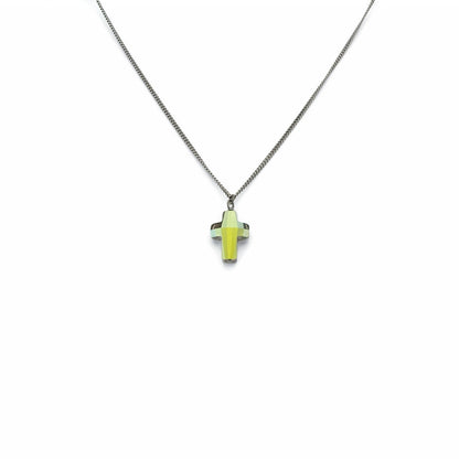 Green Cross Titanium Necklace, Iridescent Green Swarovski Crystal Nickel Free Hypoallergenic Pure Titanium Chain Necklace For Sensitive Skin