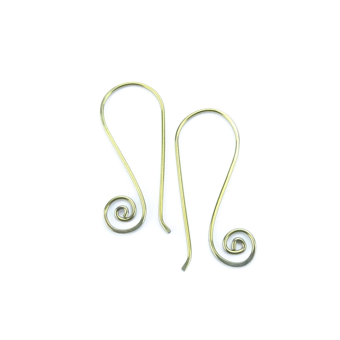 Yellow Gold Niobium Swan Spiral Hooks, Nickel Free Earrings for Sensitive Ears, Gold Color Anodized Niobium Hypoallergenic Ear Wires