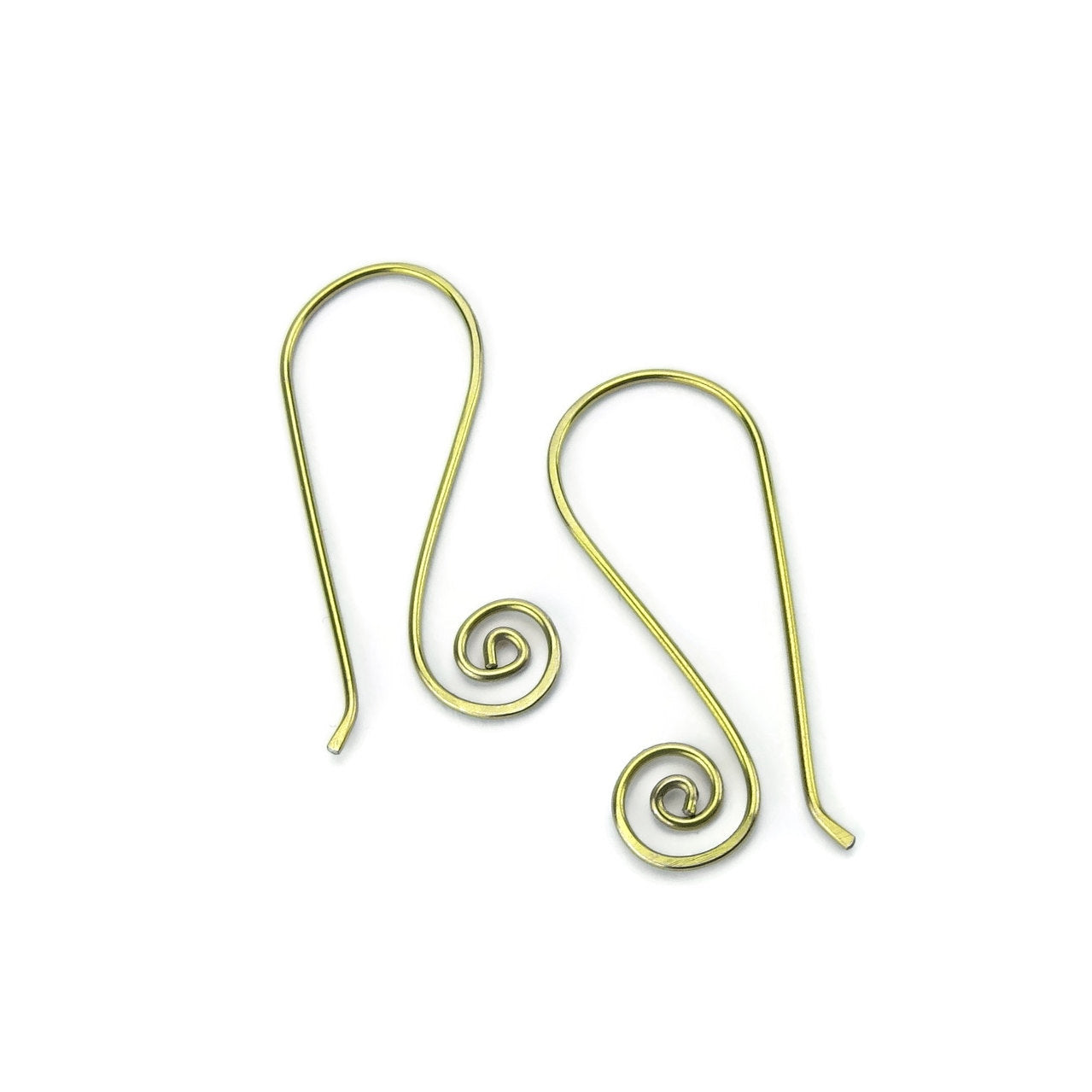 Yellow Gold Niobium Swan Spiral Hooks, Nickel Free Earrings for Sensitive Ears, Gold Color Anodized Niobium Hypoallergenic Ear Wires