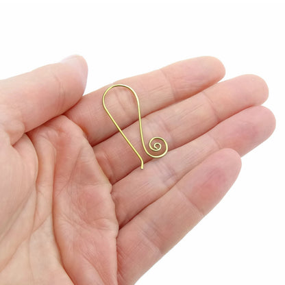 Yellow Gold Niobium Swan Spiral Hooks, Nickel Free Earrings for Sensitive Ears, Gold Color Anodized Niobium Hypoallergenic Ear Wires