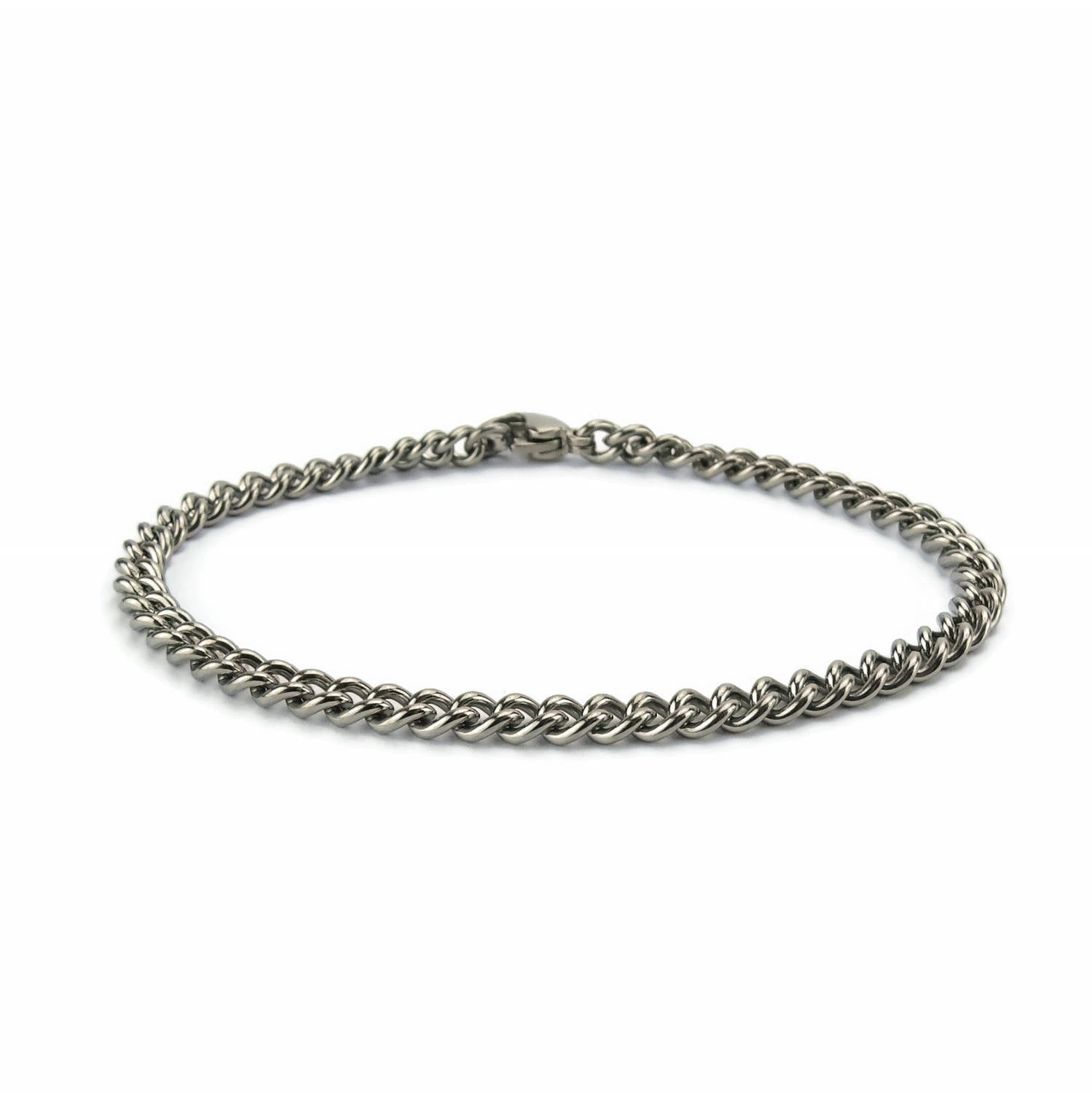 Medium Curb Titanium Bracelet, Pure Titanium 4.4mm Chain Bracelet for Sensitive Skin, Sturdy Chain Titanium Bracelet for Him