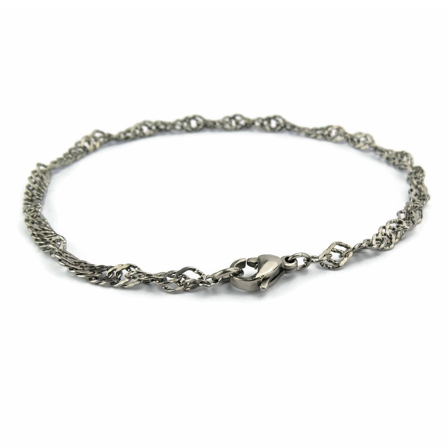 Singapore Style Titanium Bracelet, Pure Titanium Chain Bracelet for Sensitive Skin, Singapore Curb Chain Titanium Bracelet or Anklet