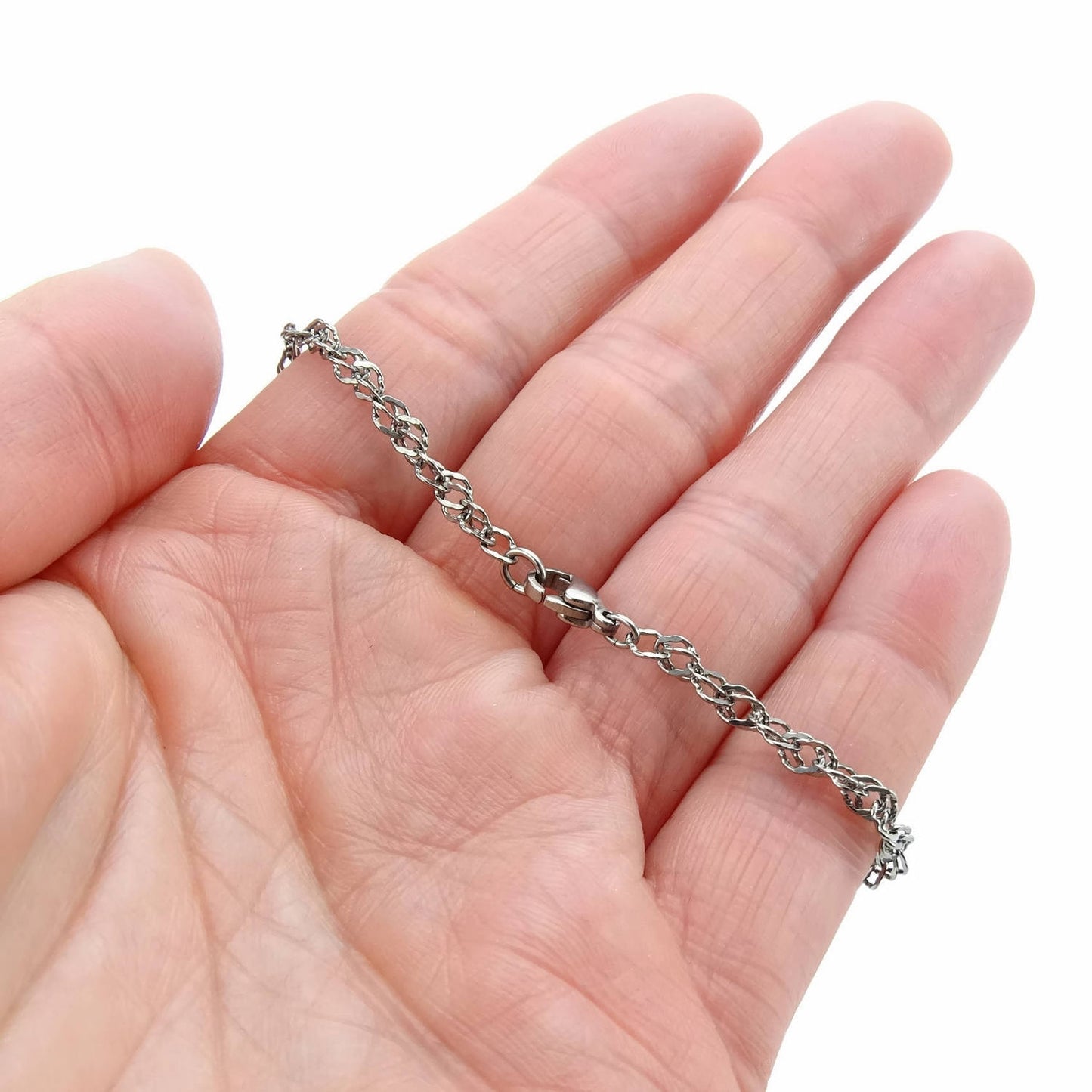 Singapore Style Titanium Bracelet, Pure Titanium Chain Bracelet for Sensitive Skin, Singapore Curb Chain Titanium Bracelet or Anklet