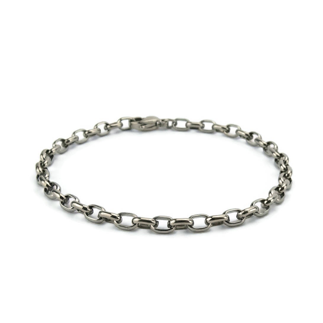 Titanium Mens Bracelet, Half Round Oval Cable Link, Pure Titanium 4 mm wide Chain Bracelet, Sensitive Skin Bracelet for Him, Men Jewelry